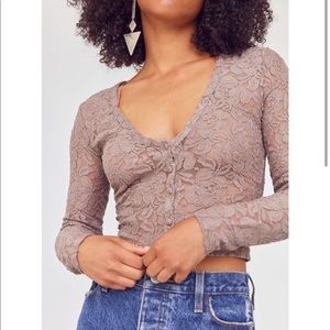 UO Kimchi Blue lace V neck button down crop top